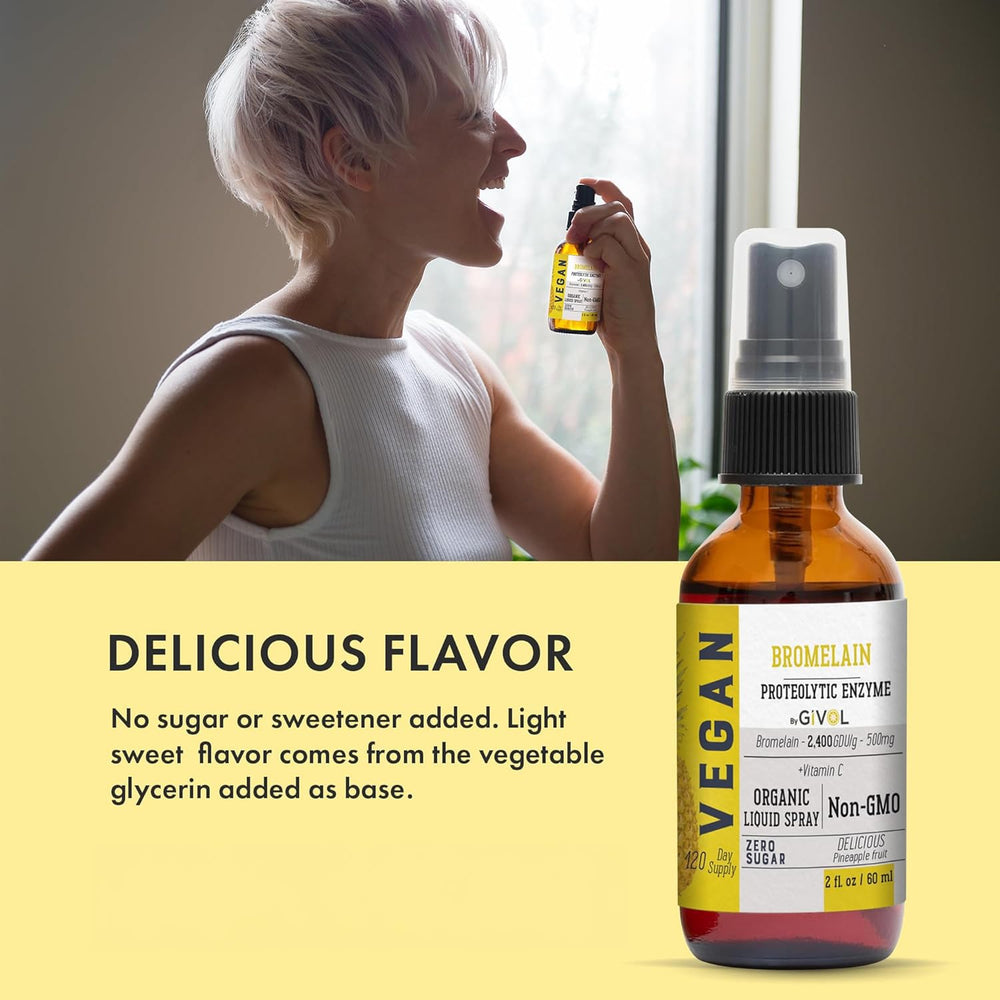 GIVOL bromelain bottle close-up highlighting simple ingredients