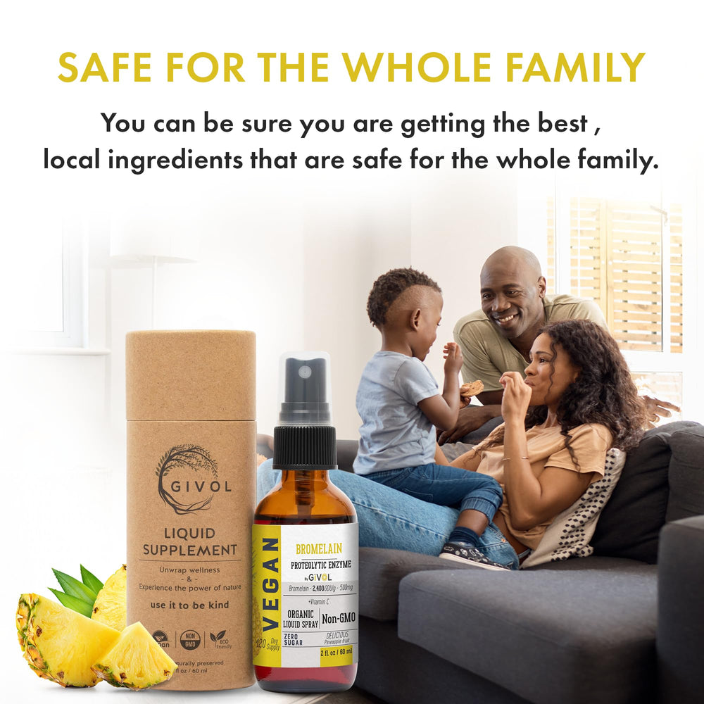 GIVOL bromelain bottle with USA family-owned branding