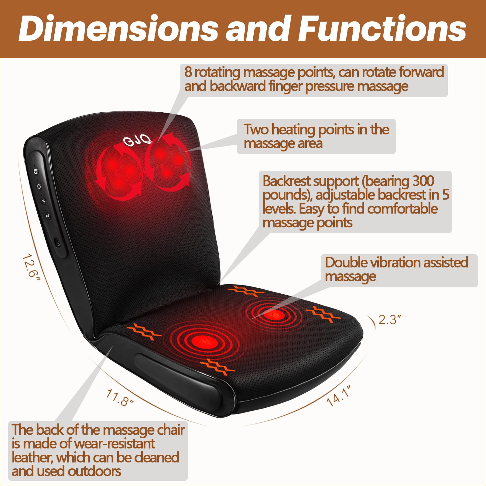GJQ shiatsu neck and back massager shows deep kneading and warming heat.