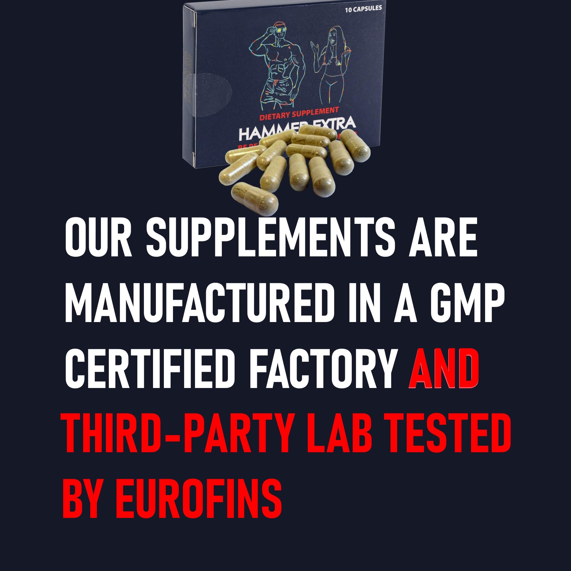 GLADTON Hammer Extra label details, GMP-certified and third-party tested for quality.