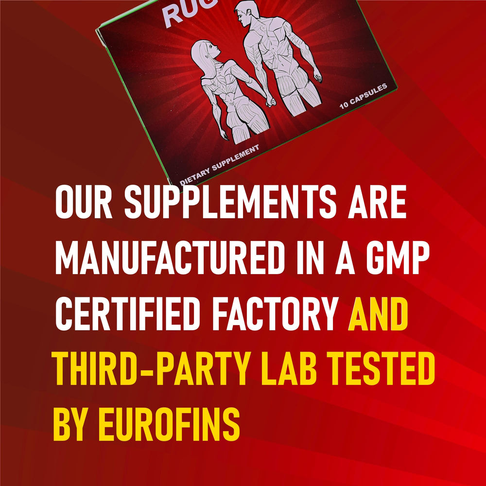 GLADTON Rugged label close-up emphasizes GMP quality and third-party testing.