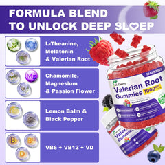 GlaGmrry valerian-melatonin gummies closeup shows chewy texture and berry flavor.