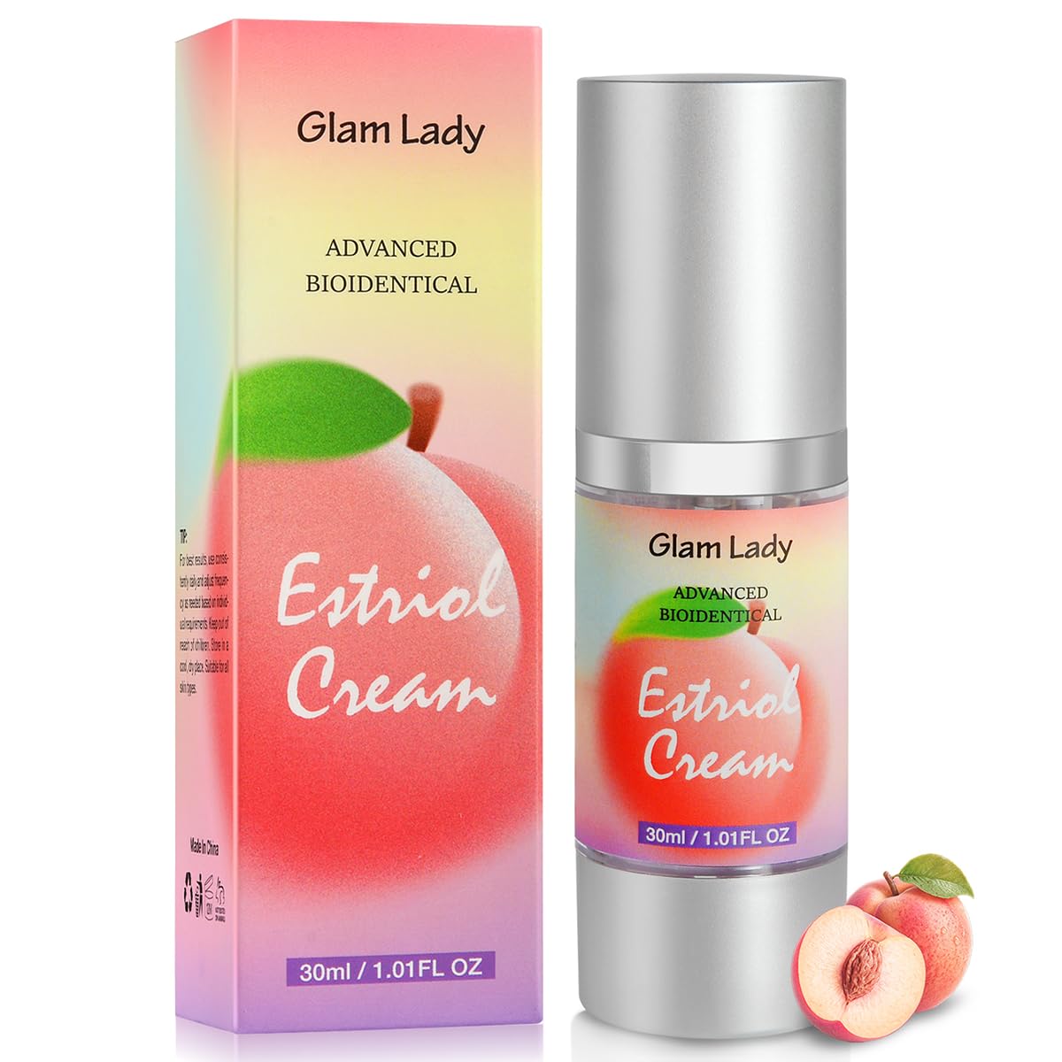 Glam Lady Estriol Cream bottle for daily intimate moisture relief.