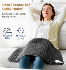 Glamigee heating pad covering shoulders and neck for soothing relief.