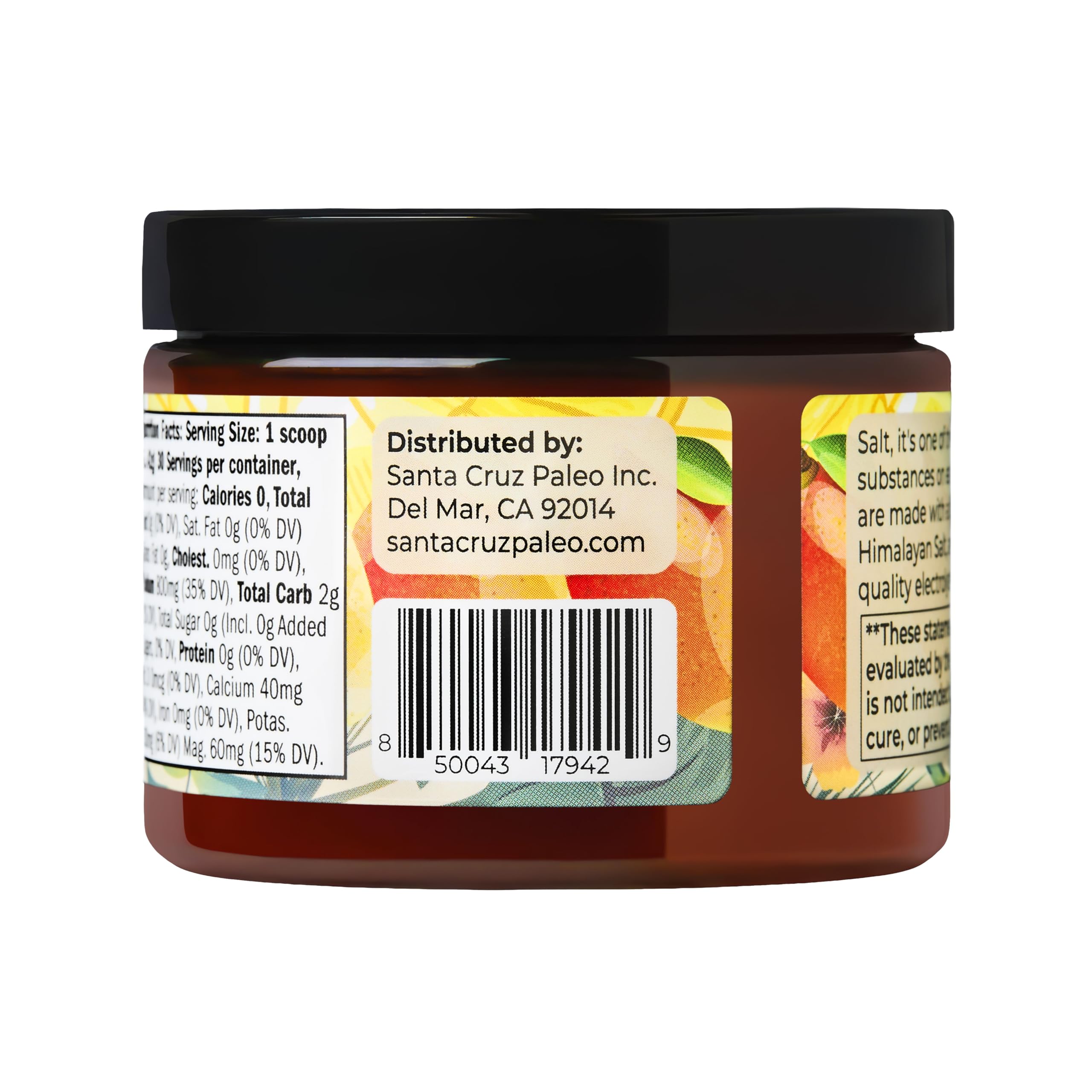 Glass of water with Santa Cruz Paleo Mango Lemonade electrolyte showing sugar-free label.