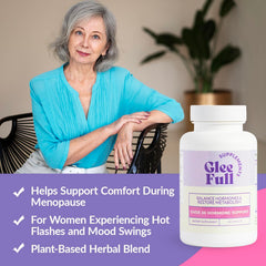 GLEEFULL SUPPS GleeFull Over 30 bottle back with dosage guidance.
