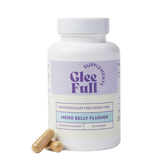GLEEFULL SUPPS Meno Belly Flusher bottle front promotes digestive comfort and balanced metabolism