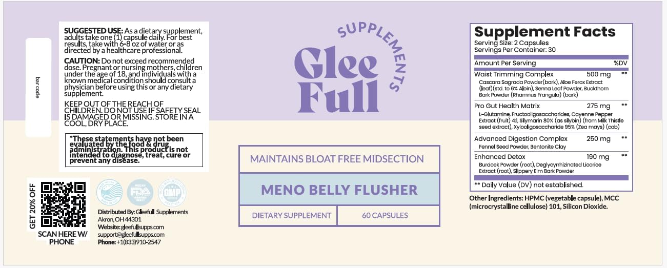 GLEEFULL SUPPS Meno Belly Flusher diagram-abs hints at abdominal comfort