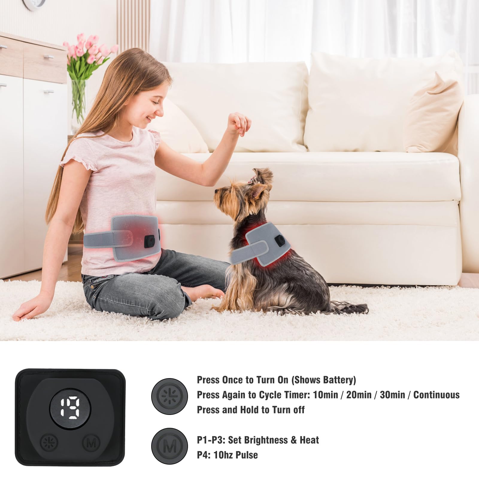 Glentaxy smart-control wrap for humans and pets with adjustable settings.