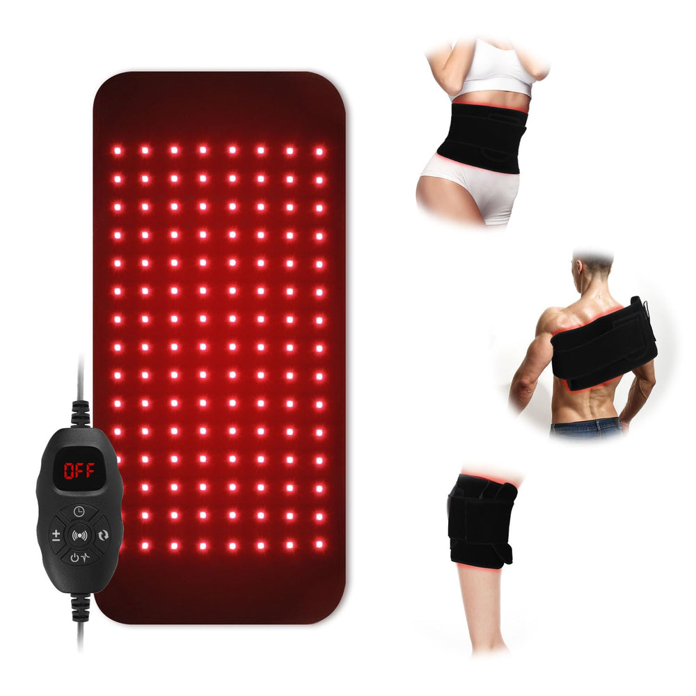 GLOHFAN belt top view showing targeted red and infrared therapy for relief.