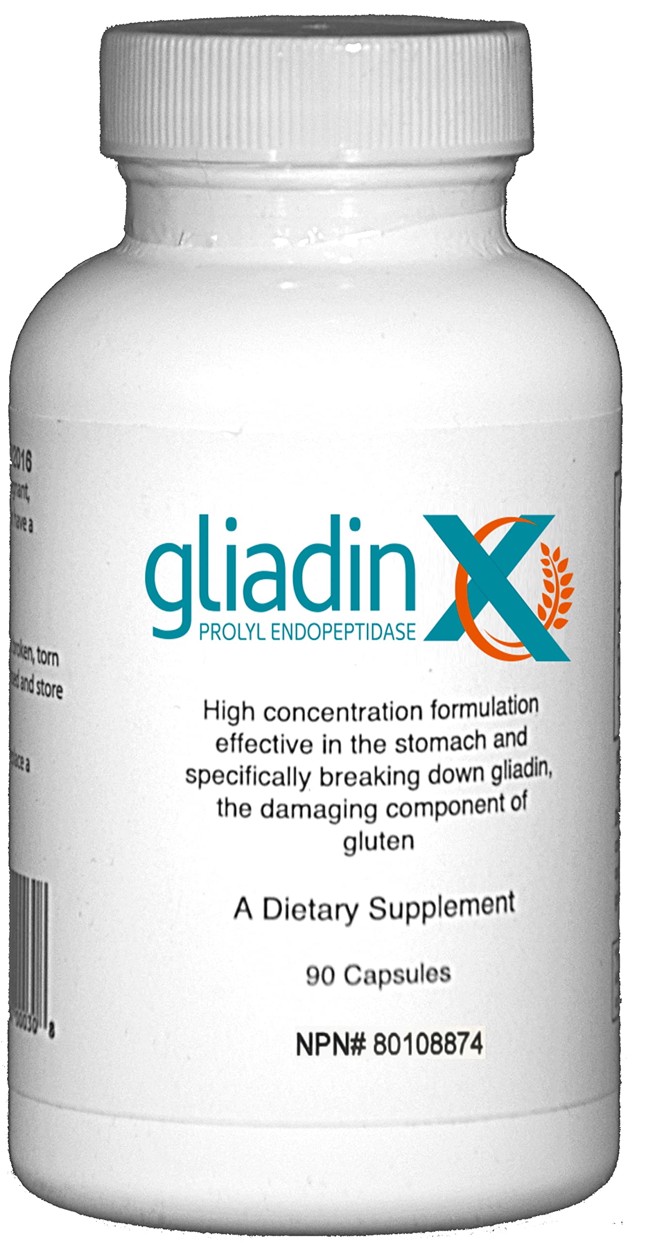 GliadinX digestion capsules bottle showing gluten support for strict gluten-free diets