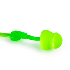 Glide earplugs showing curved stem design adapting to ear