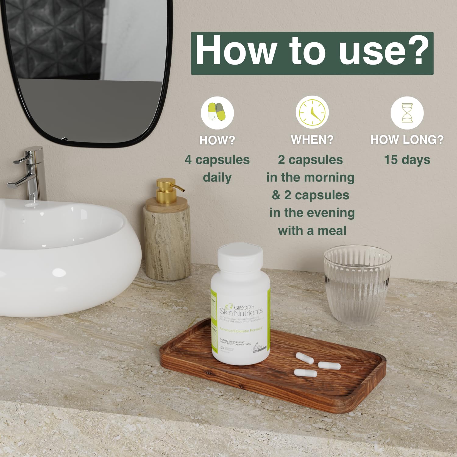 GliSODin Diuretic tablets in a dispenser illustrating easy daily dosing