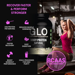 GLO vanilla flavor whey blends smoothly into drinks.