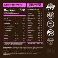 GLO whey chocolate powder dissolving smoothly for a tasty, high-protein shake