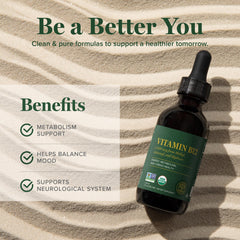 Global Healing B12 packaging emphasizes certified organic and allergen-free attributes.