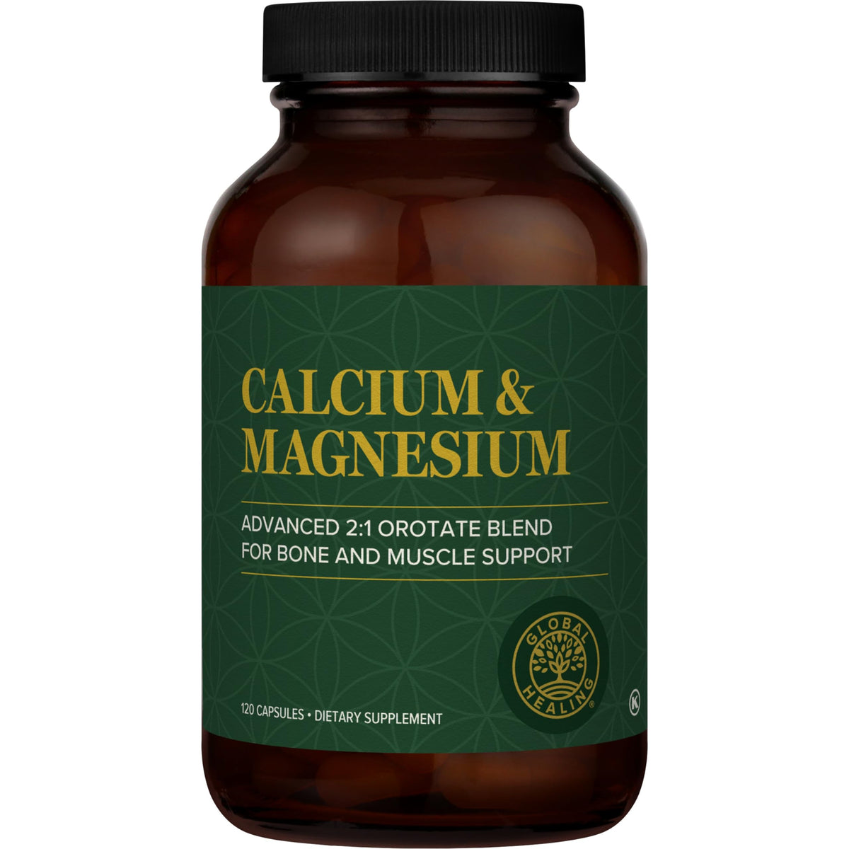 Global Healing Center calcium magnesium orotate bottle supports bone health.