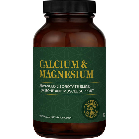 Global Healing Center calcium magnesium orotate bottle supports bone health.