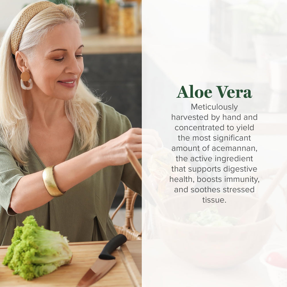 Global Healing Center Aloe capsules close-up; easy daily routine.
