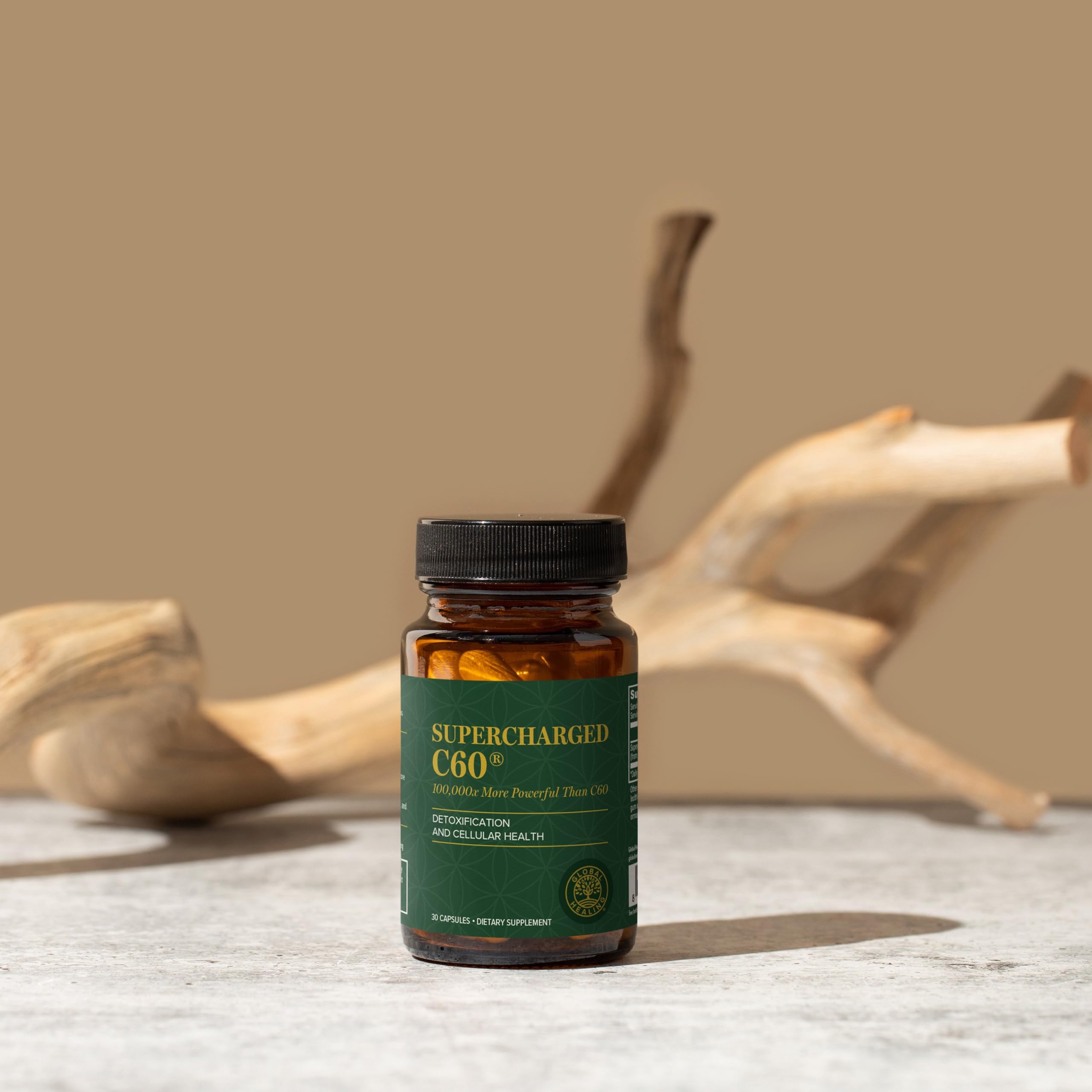 Global Healing Center C60 with MCT powder mixed in glass, shows texture and ease