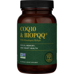 Global Healing Center CoQ10 BioPQQ bottle highlights mitochondrial energy support.