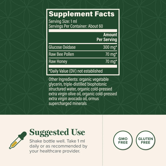 Global Healing Center Glucose Oxidase bottle label closeup highlighting natural ingredients