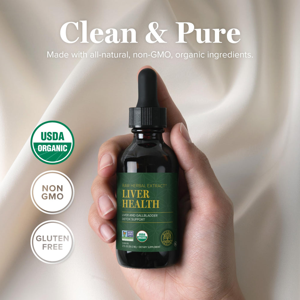 Global Healing Center Liver Health label close-up with ingredient focus for transparency.