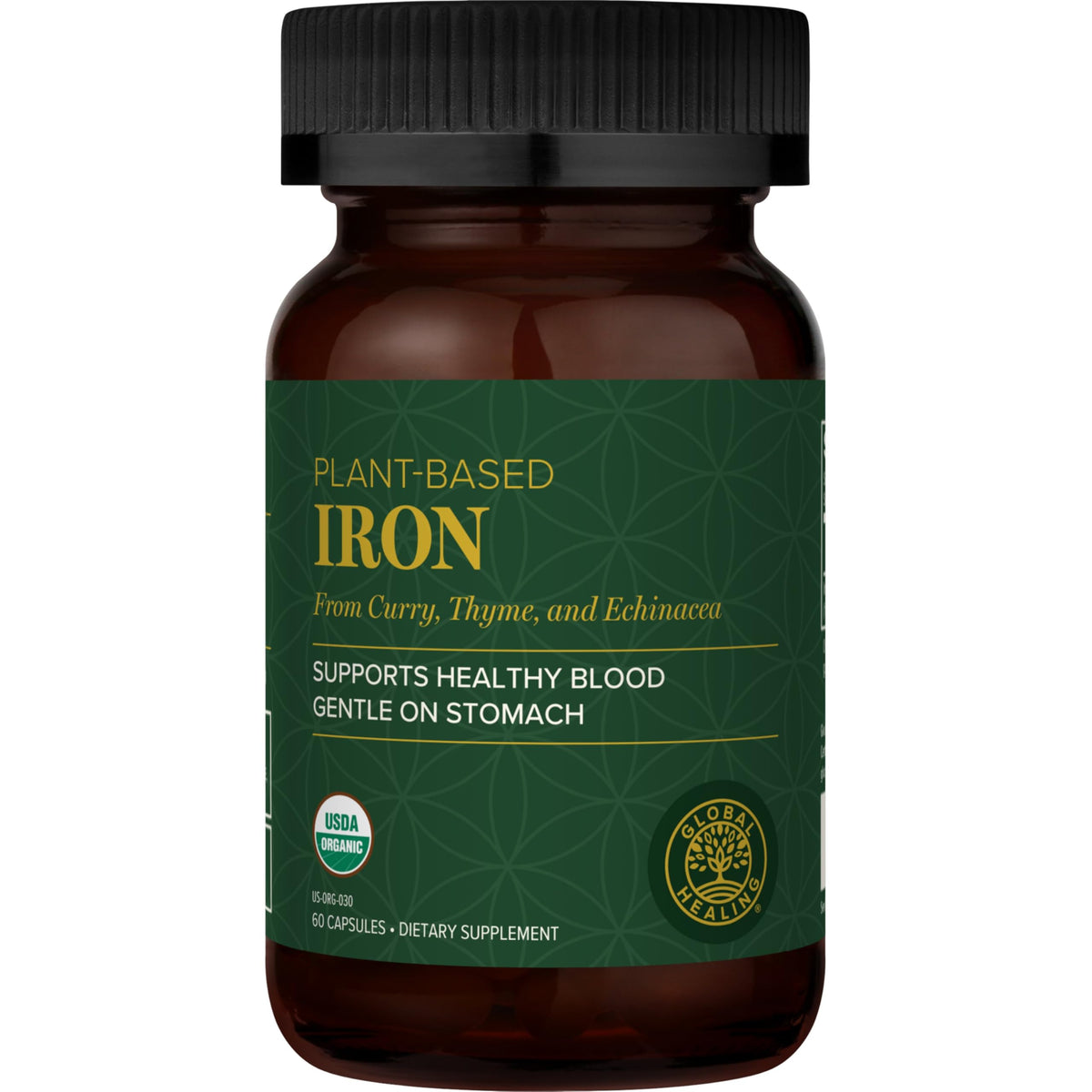 Global Healing Center iron liquid bottle pour supports energy and absorption.