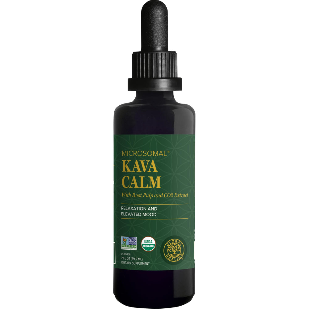 Global Healing Center Kava Calm bottle pour for easy relaxation and calm moments