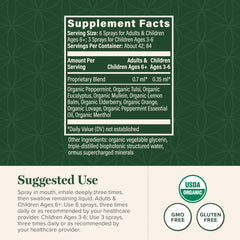 Global Healing Center Lung Health Spray label highlights natural ingredients