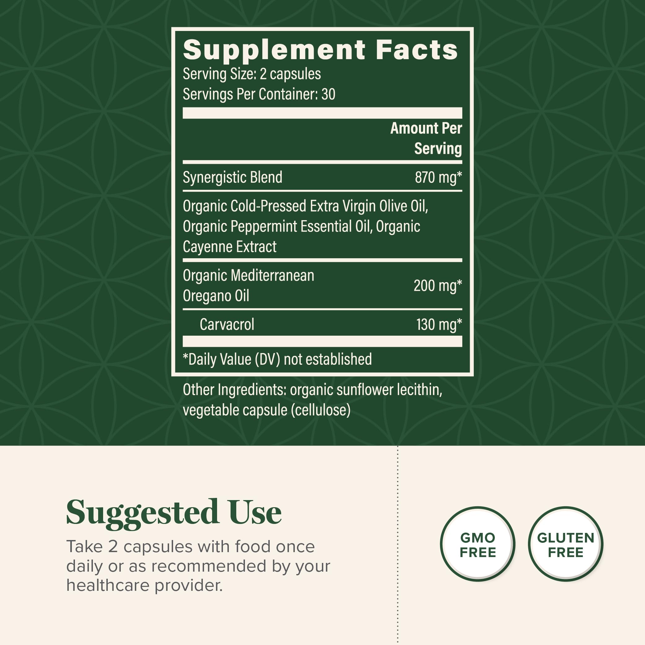 Global Healing Center oregano oil capsules bottle front is ideal for daily wellness on the go.