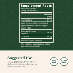 Global Healing Center oregano oil capsules bottle front is ideal for daily wellness on the go.