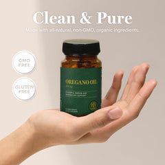 Global Healing Center oregano oil capsules pour demonstrates easy dosing and smooth intake.