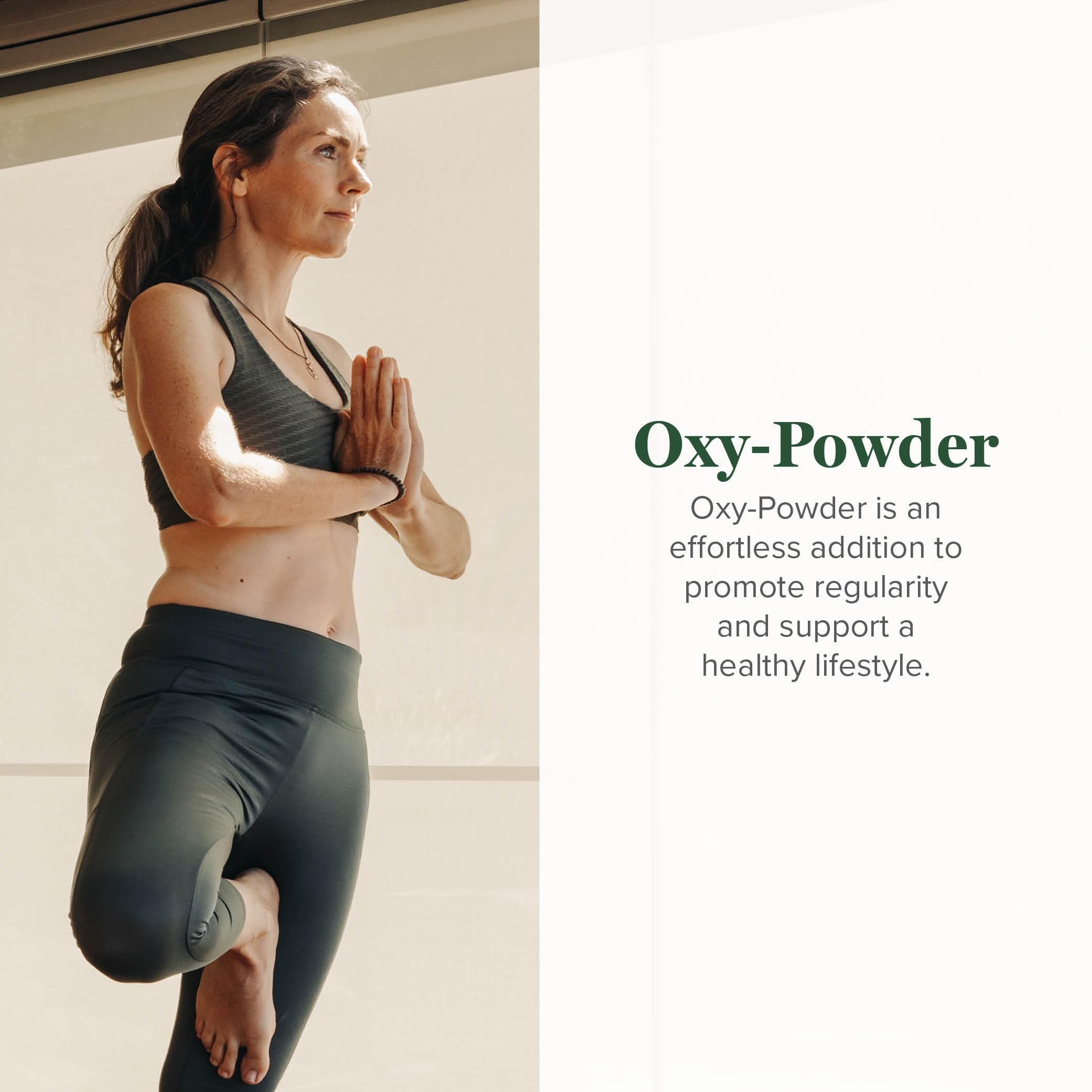 Global Healing Center Oxy-Powder pour showing easy daily intake.