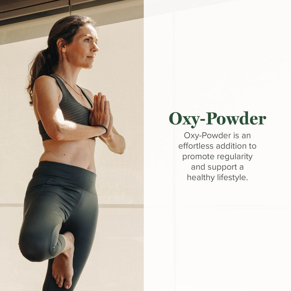 Global Healing Center Oxy-Powder pour showing easy daily intake.