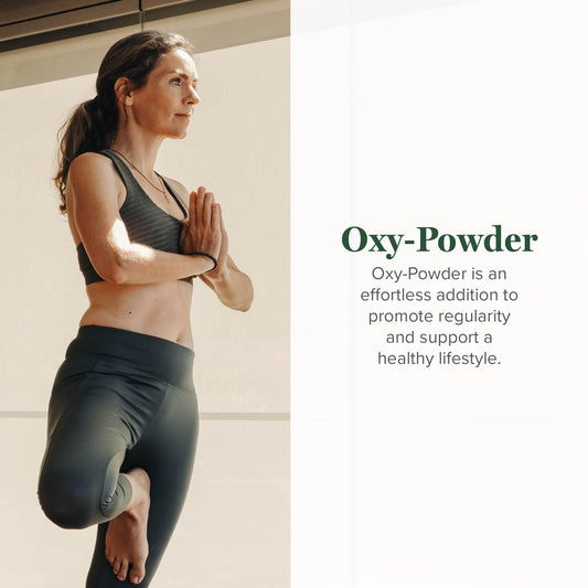 Global Healing Center Oxy-Powder pour showing easy daily intake.