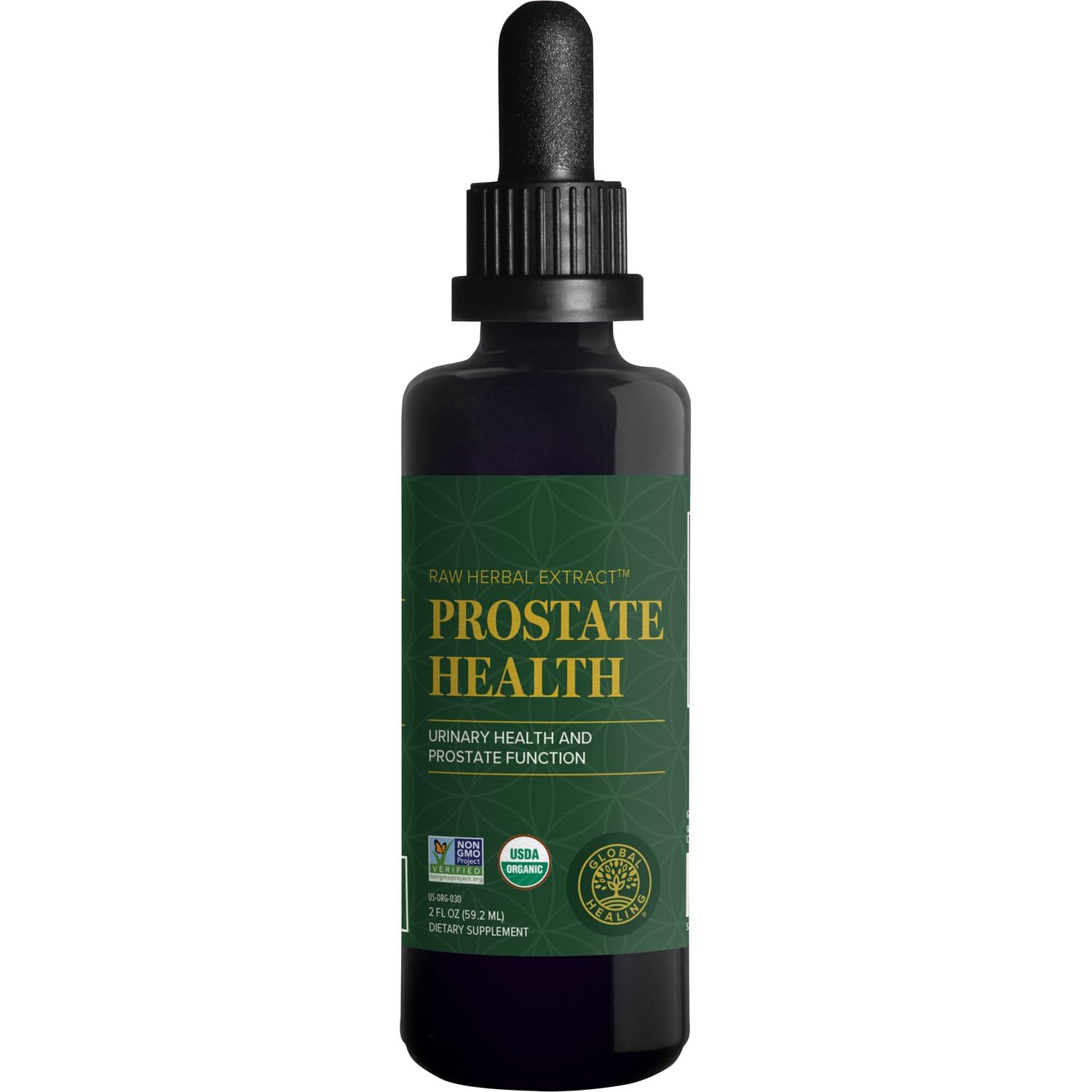 Global Healing Center Prostate Health bottle with label, supports urinary comfort