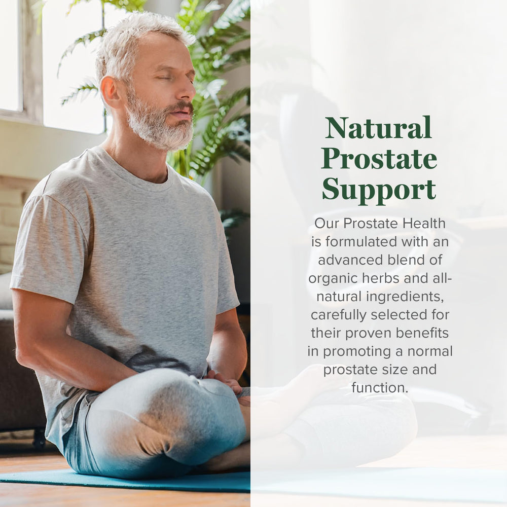 Global Healing Center Prostate Health capsules on tray, potential prostate support