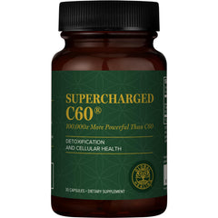 Global Healing Center Supercharged C60 bottle front, premium packaging for detox support
