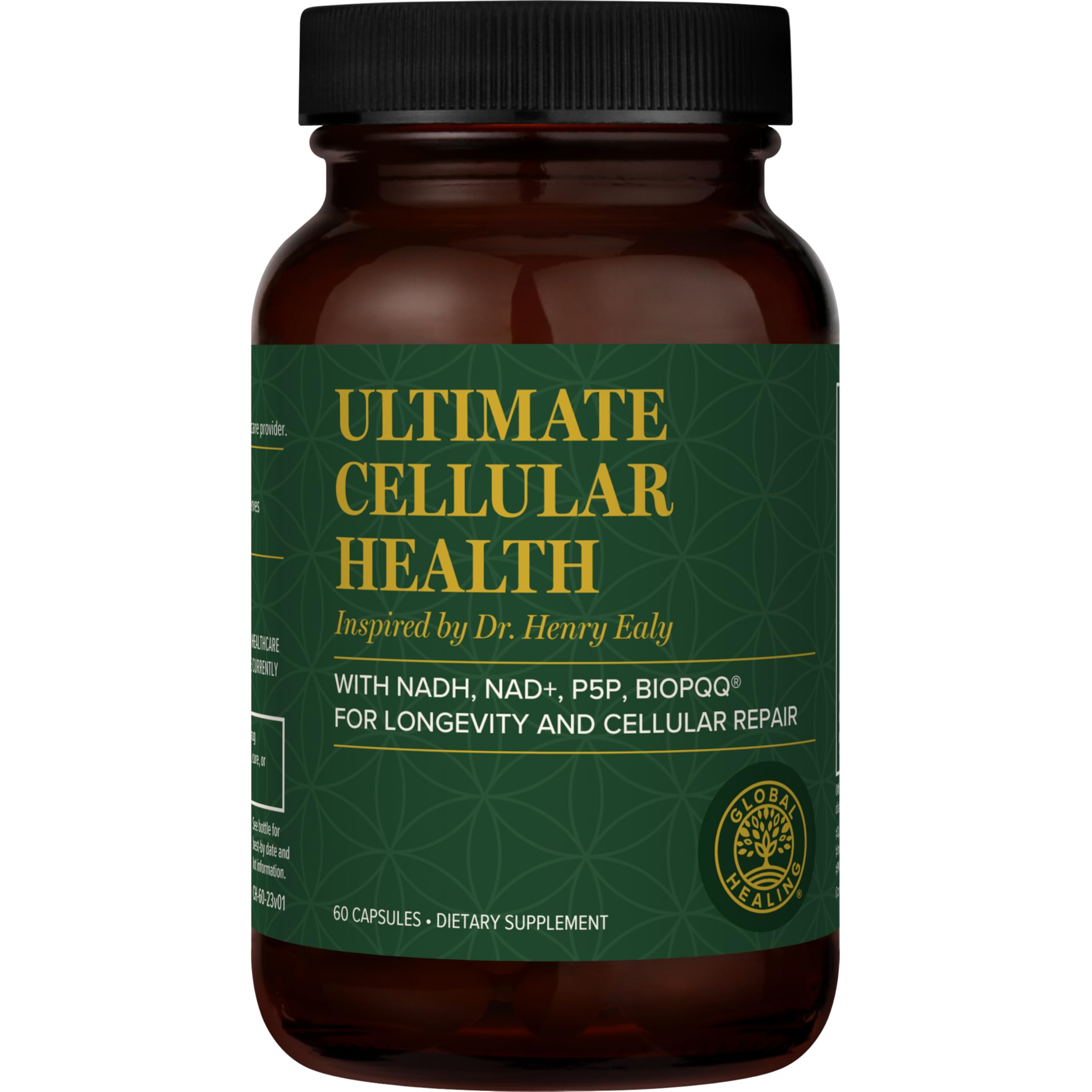 Global Healing Center Ultimate Cellular Health bottle front shows NAD+ support for vitality
