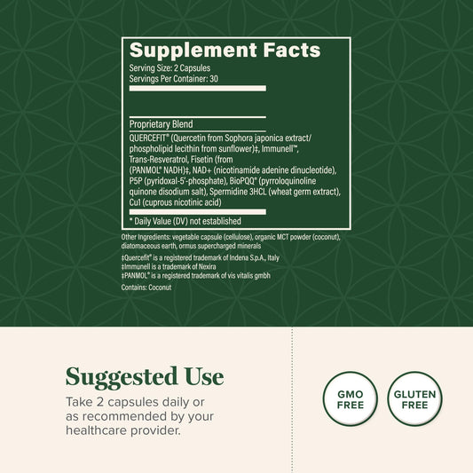 Global Healing Center Ultimate Cellular Health bottle label highlights non-GMO ingredients