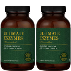 Global Healing Center Ultimate Enzymes bottle front view highlighting vegan digestive support.