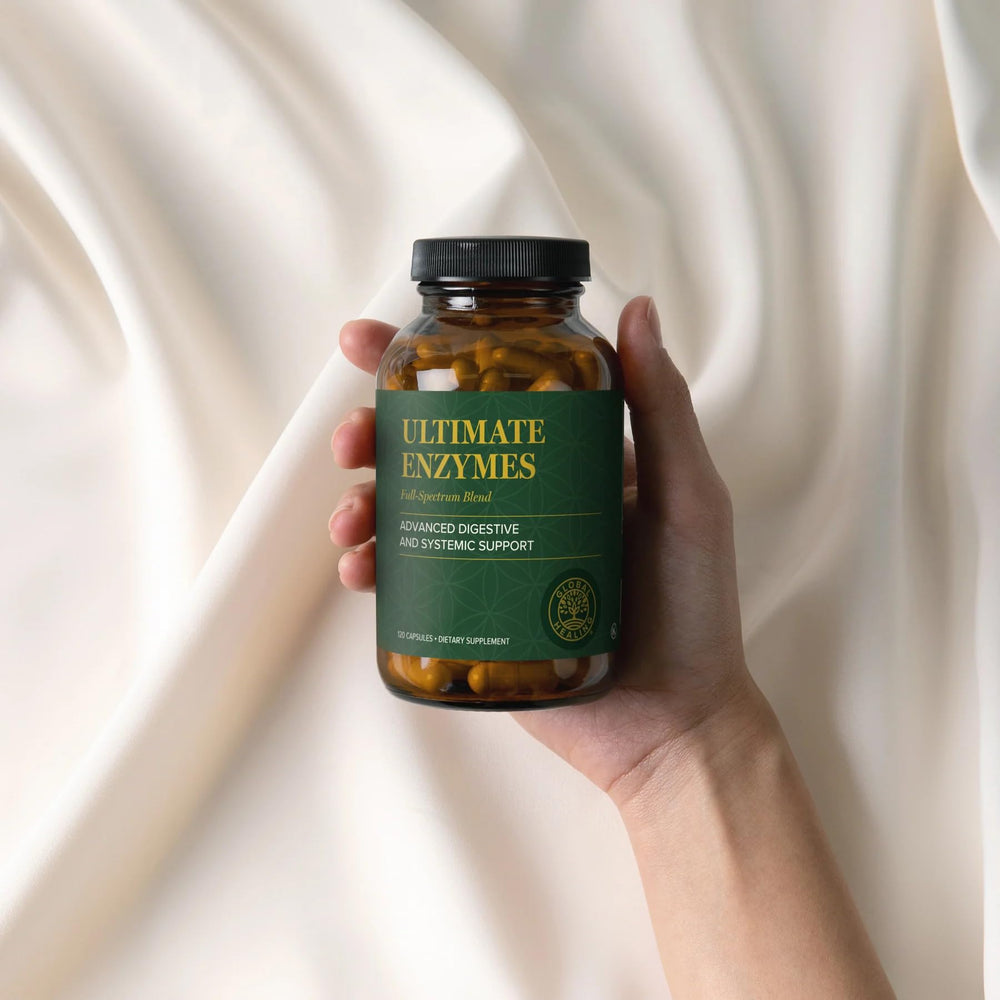 Global Healing Center Ultimate Enzymes pack shot highlights 2-pack value.