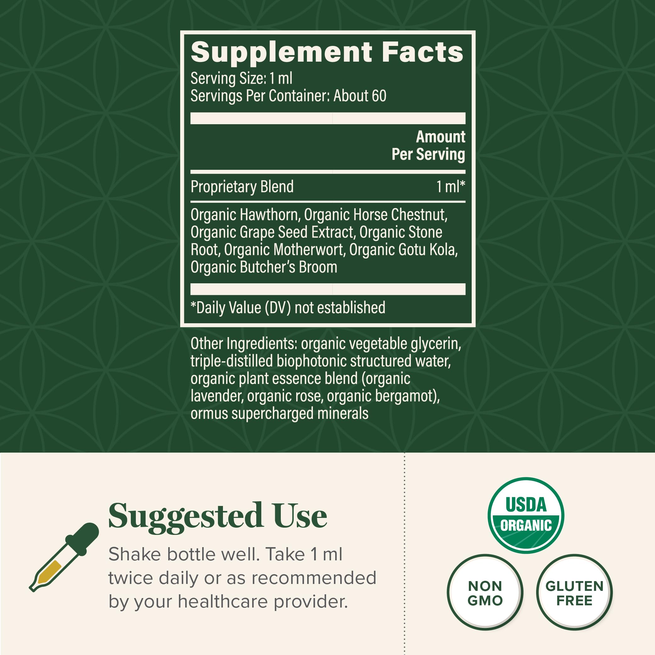 Global Healing Center Vein Health Drops highlight organic horse chestnut and herbal blend.