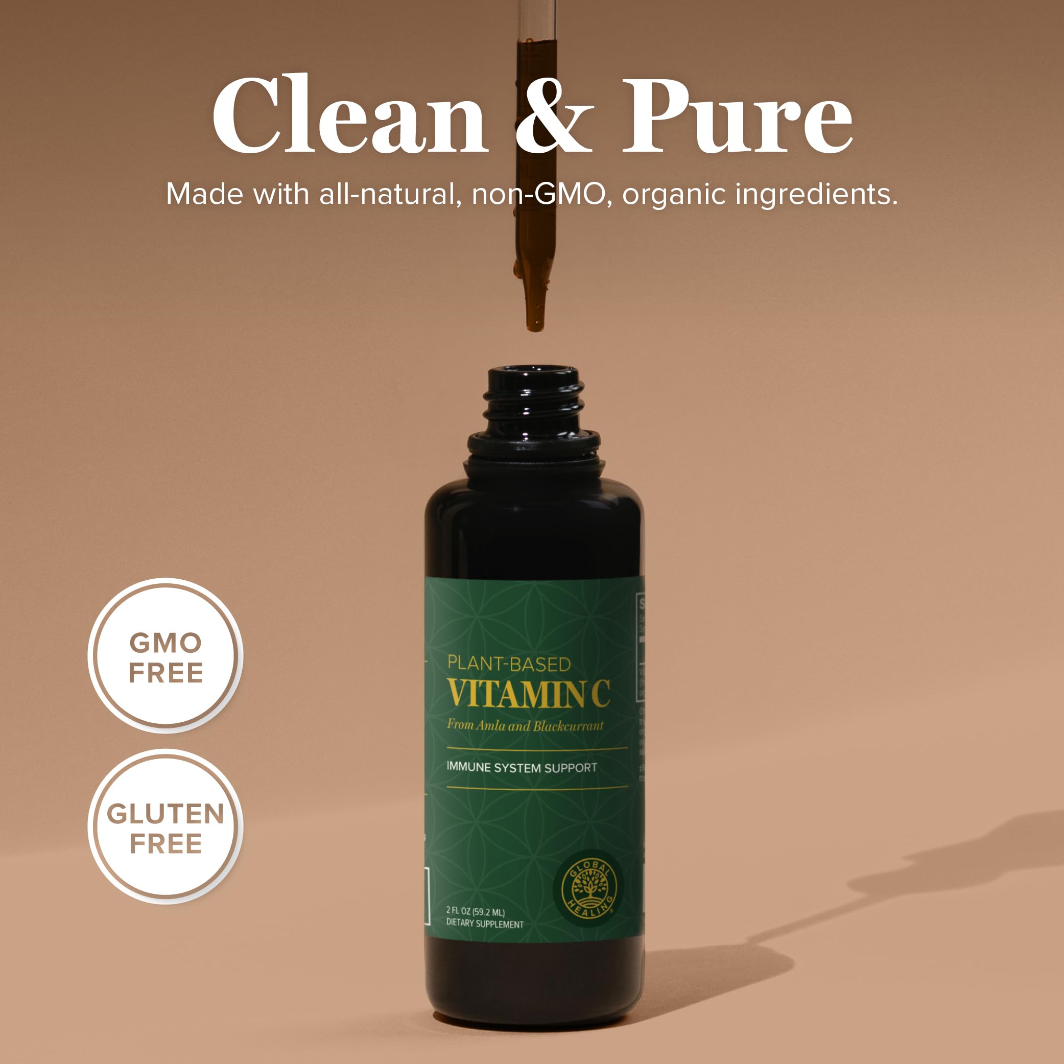 Global Healing Center Vitamin C Drops with dropper enables precise daily dosing