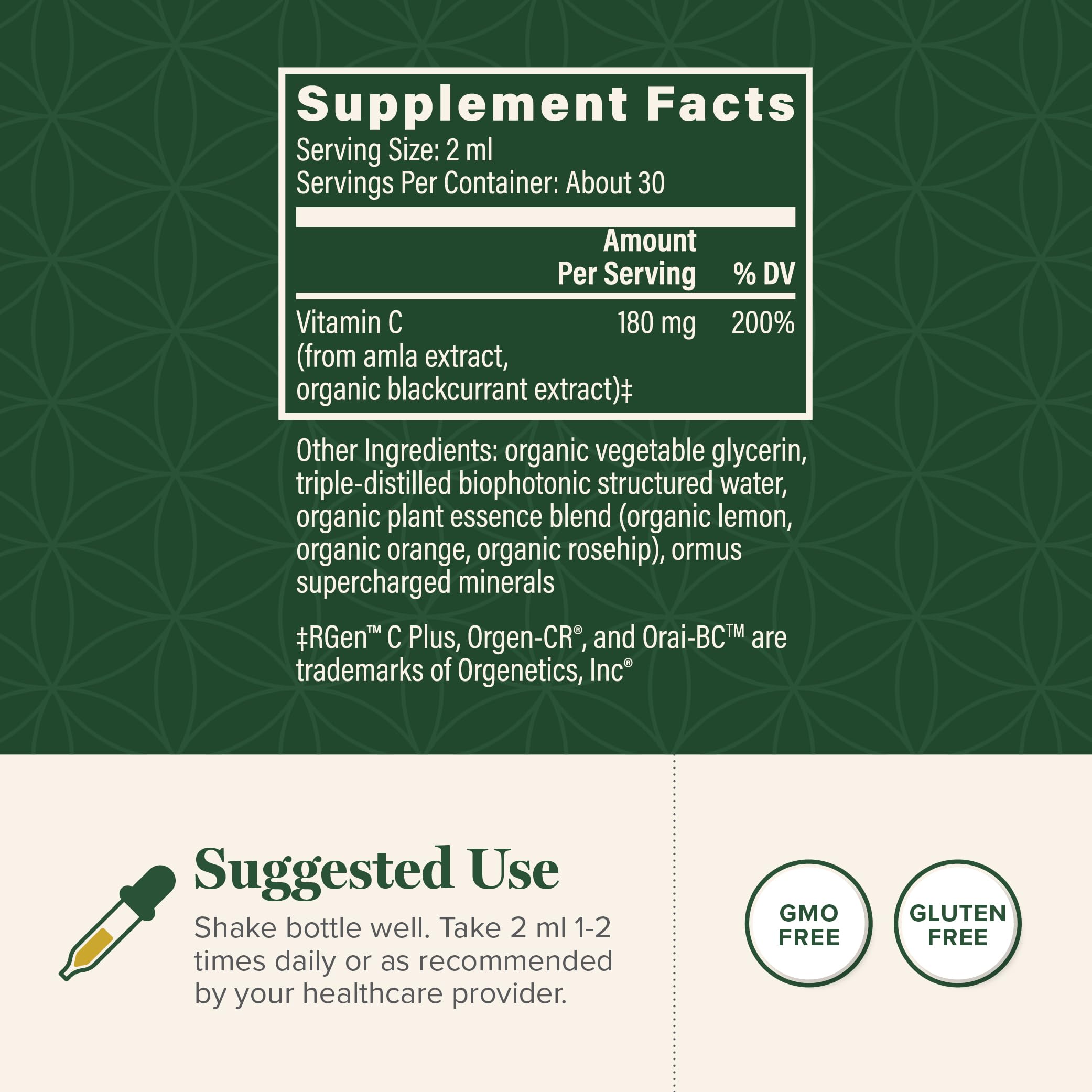 Global Healing Center Vitamin C Drops label view shows USDA organic formula