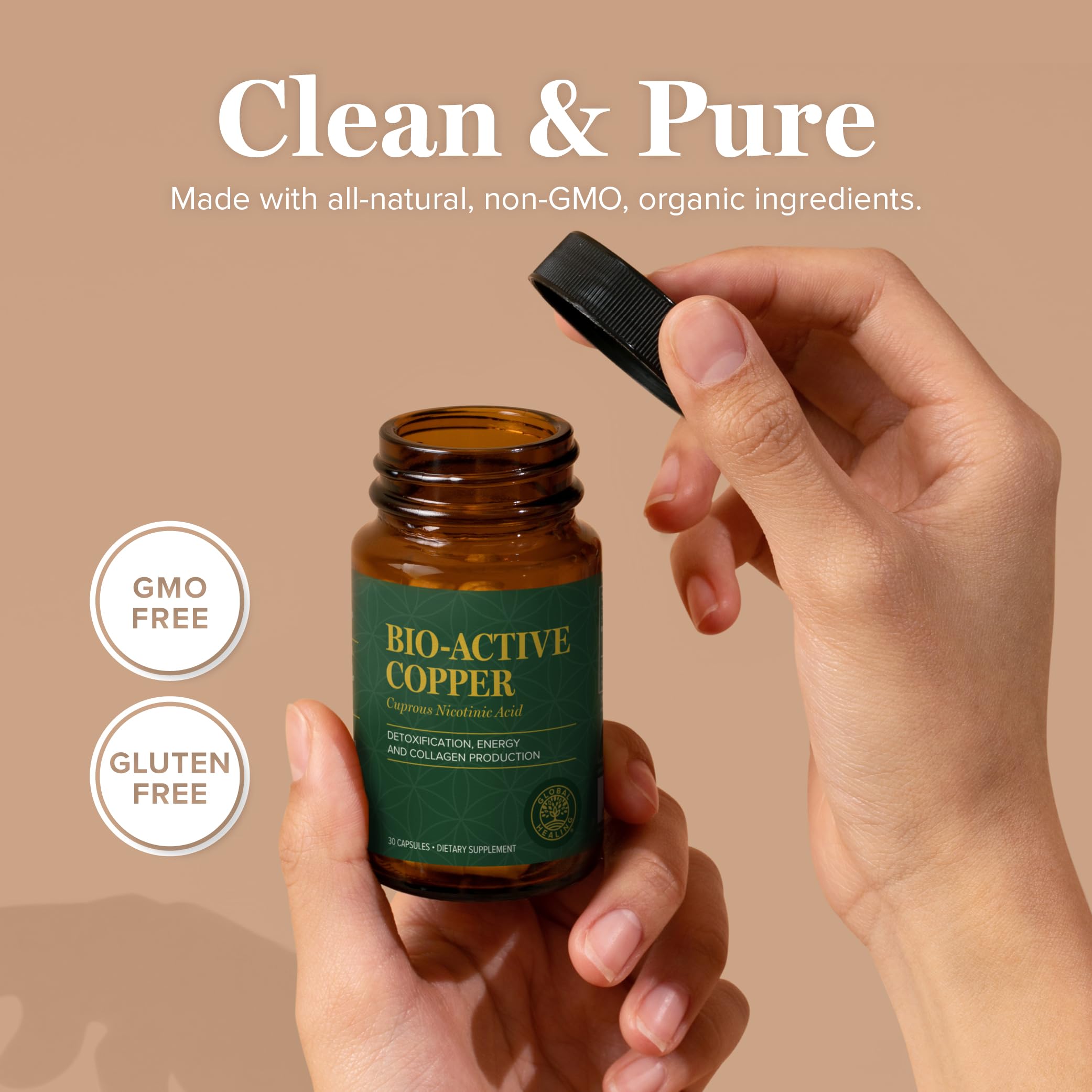 Global Healing Cu1 capsules closeup shows micro-activated copper in chelated form