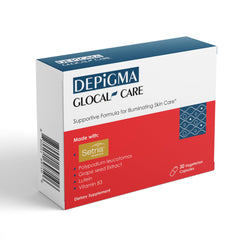 GlocalCare Depigma bottle front shows natural skin support ingredients.