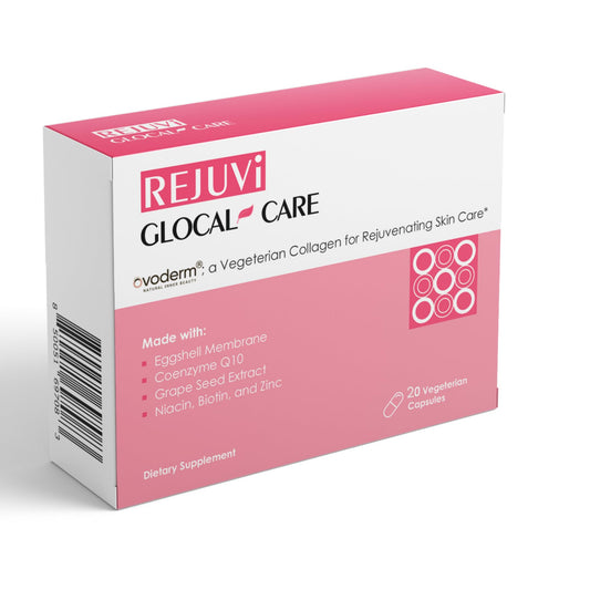 GlocalCare Rejuvi capsule bottle close-up for skin hydration potential