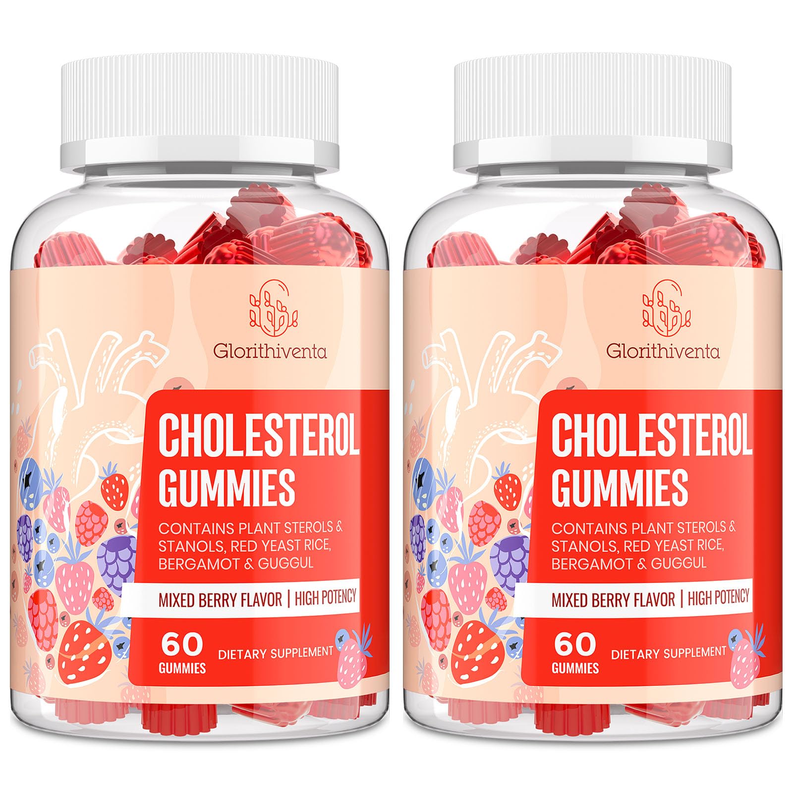 Glorithiventa Cholesterol Complex Gummies bottle for daily use with berry flavor.